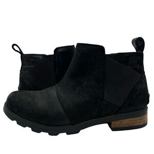 Sorel Emelie Chelsea Leather Waterproof Black Ankle Boots 6
